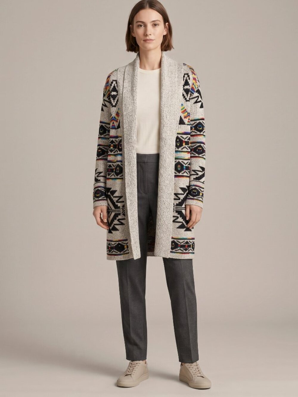 Denali Southwest Aztec Geometric Open Front Shawl Cardigan Sweater